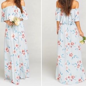 SHOW ME YOUR MUMU floral light blue long maxi off shoulder dress